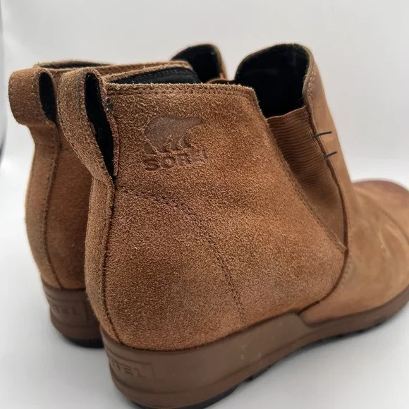 Sorel Womens Evie Boot Shoes II 10 Hidden Wedge Heel Brown Suede Chelsea Leather - Picture 3 of 8